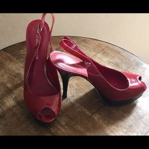 red patent sling back peep toe heel “starlite”